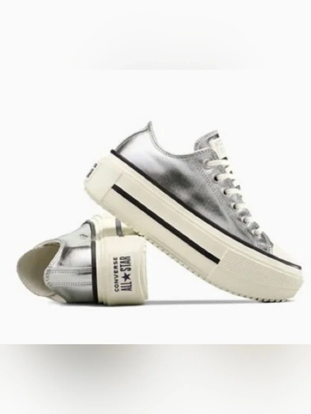 NEW! Converse Chuck Taylor Platform Low Top Sneakers Metallic Silver Sz 10 NWT - Picture 1 of 10